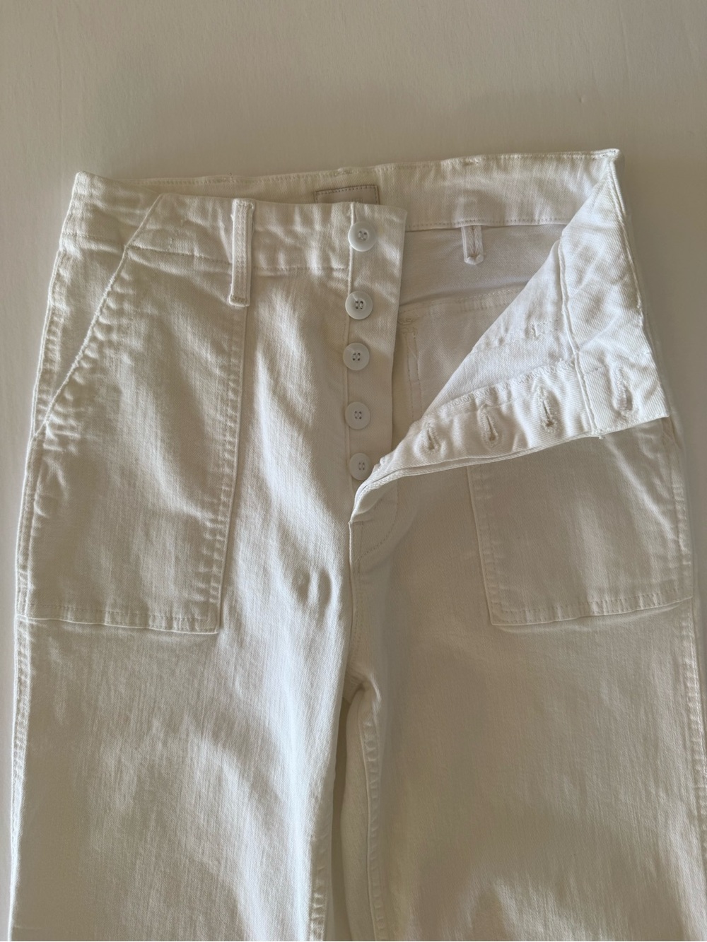 Mother The Private Ankle Fray Jeans White High Rise Patch Pocket Size 25 - Picture 5 of 14